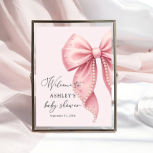 Poster Bem-vindo ao Chá de Bebê Menina Arco Pérola Rosa