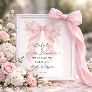 Poster Bem-vindo ao Chá de Bebê Menina com Laço Rosa Baby