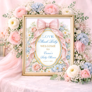 Poster Bem-vindo ao Chá de Bebê Menina Pink Bow Love Shac