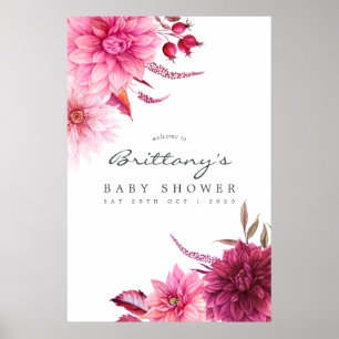 Poster Bem-vindo ao Chá de Bebê Outono Borgonha e Rosa
