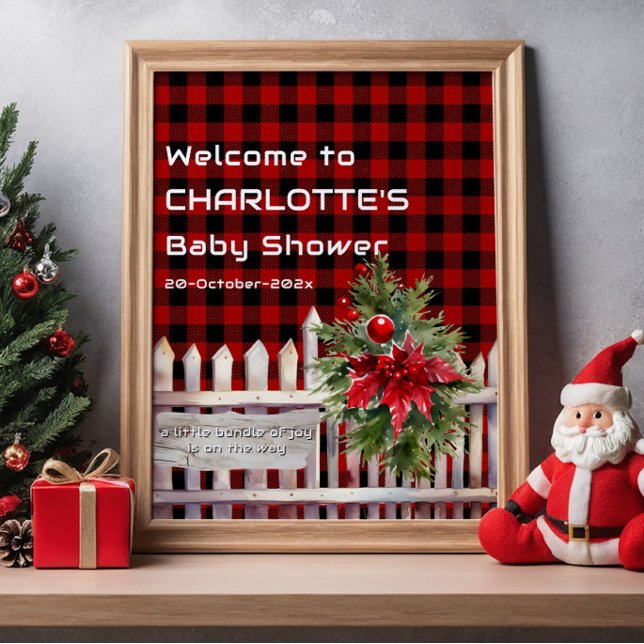 Poster Bem-vindo ao Chá de Bebê Plaid de Búfalo do Natal (Criador carregado)