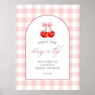 Poster Bem-vindo ao Chá de Bebê Rosa Coquette Cereja no T