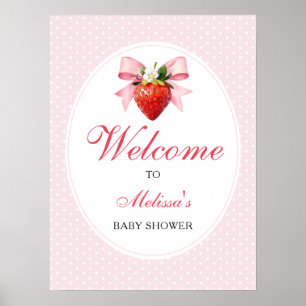 Poster Bem-vindo ao Chá de Bebê Rosa Coquette de Morango