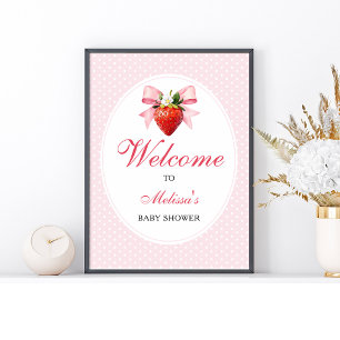 Poster Bem-vindo ao Chá de Bebê Rosa Coquette de Morango