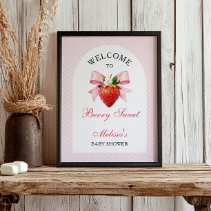 Poster Bem-vindo ao Chá de Bebê Rosa Coquette de Morango