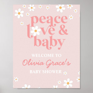Poster Bem-vindo ao Chá de Bebê Rosa Dália Retro Paz Amor