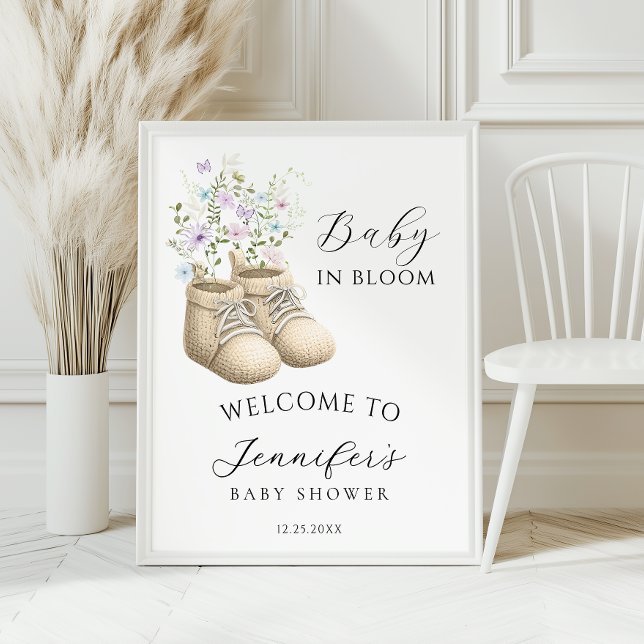 Poster Bem-vindo ao Chá de Bebê Sapatos de Bebê em Flor N (Criador carregado)