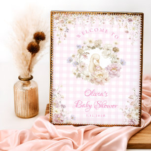 Poster Bem-vindo ao Chá de Bebê Xadrez Floral Silly Goose