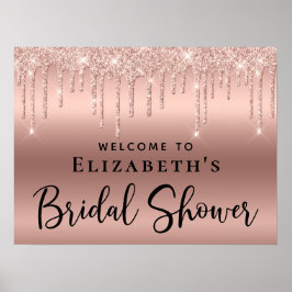 Poster Bem-vindo ao Chá de Noiva Brilho Dourado Rosa