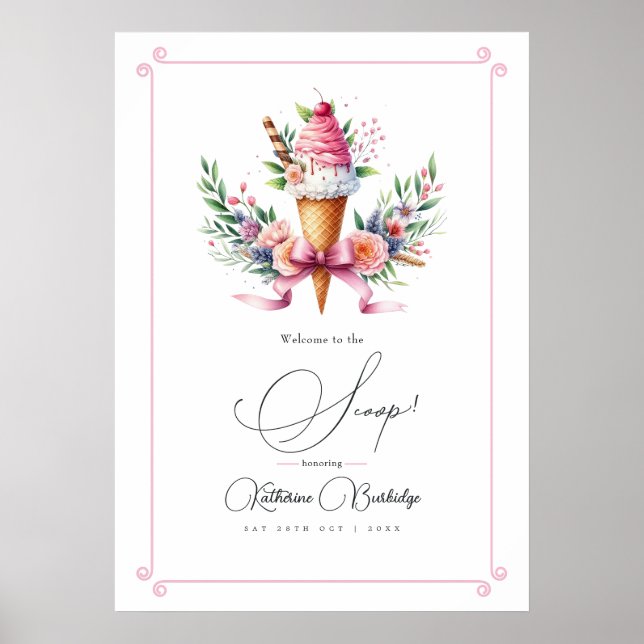 Poster Bem-vindo ao Chá de Noiva da Sorveteria Scoop (Frente)