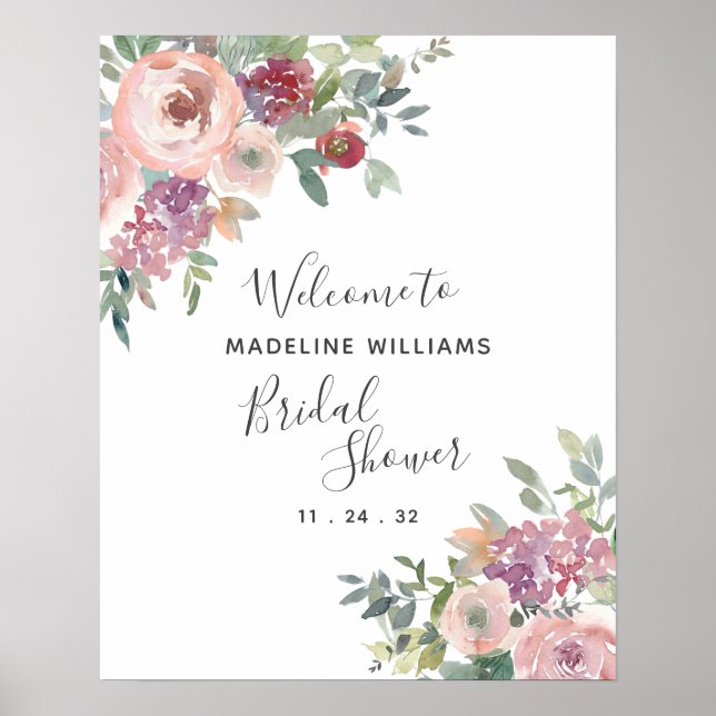 Poster Bem-vindo ao Chá de Noiva Dusty Rose Greenery (Frente)