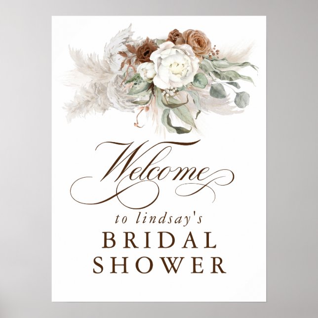 Poster Bem-vindo ao Chá de Noiva Floral Boho de Grama das (Frente)