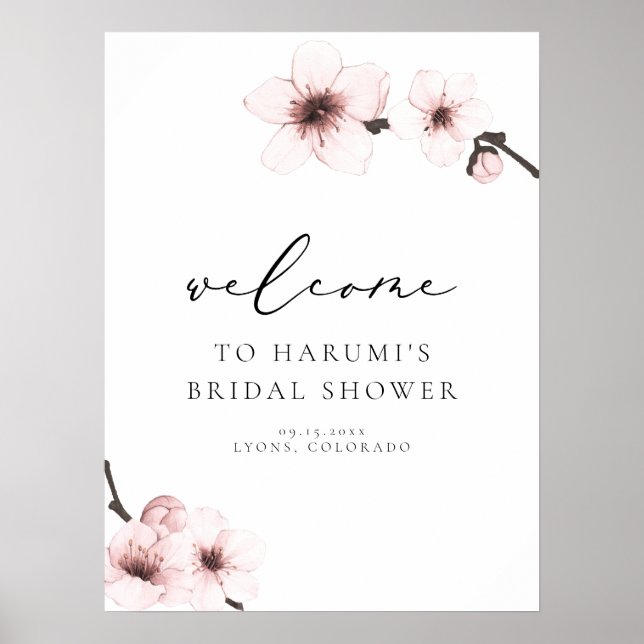Poster Bem-vindo ao Chá de Noiva HARUMI Sakura Flor de Ce (Frente)