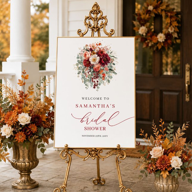 Poster Bem-vindo ao chá de noiva romântico com eucalipto  (Romantic gold eucalyptus fall bridal shower welcome sign

)