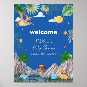 Poster Bem-vindo ao Chuveiro de Bebê Floresta Vulcão Azul
