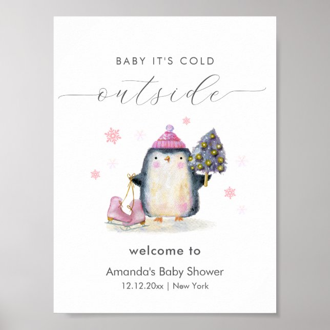 Poster Bem-vindo ao Chuveiro de Bebê Pinguim Floresta de  (Frente)