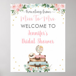 Poster Bem-vindo ao Chuveiro de Noiva Floral Dourado Rosa