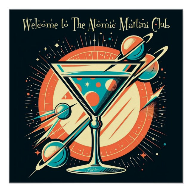 Póster Bem-vindo ao Clube do Martini Atômico Era Espacial (Frente)