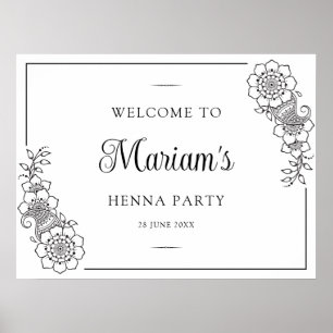 Poster Bem-vindo ao Henna Mendhi Floral Moderno
