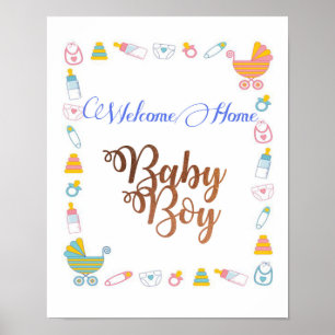 Póster Bem-vindo ao Home Baby Boy com fonte de folha de c