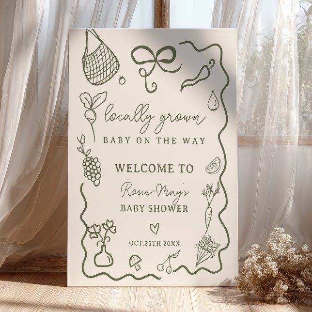 Poster Bem-vindo ao Mercado de Agricultores Rústicos Bebê (Locally Grown Baby Rustic Farmer’s Market welcome Poster)