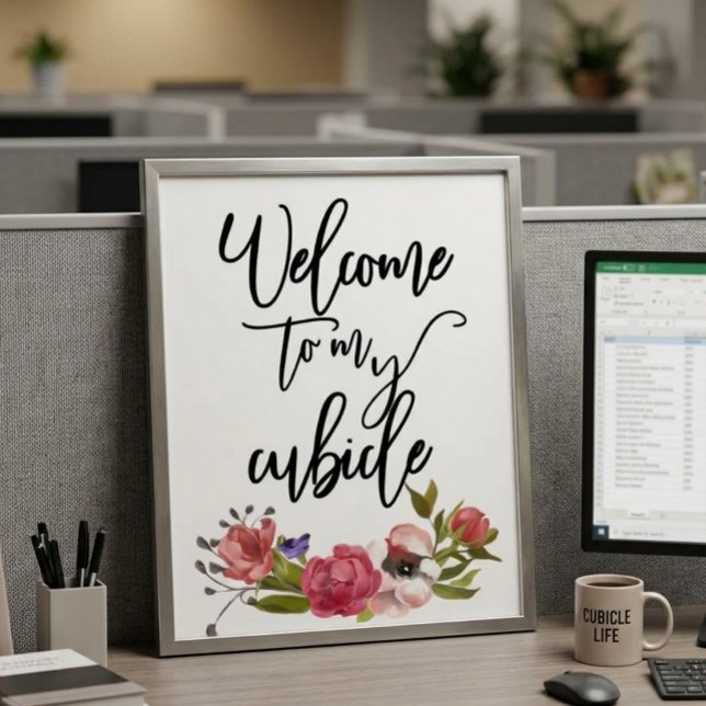 Poster Bem-vindo ao meu Cubículo Sinal Mesa de Trabalho E (Criador carregado)