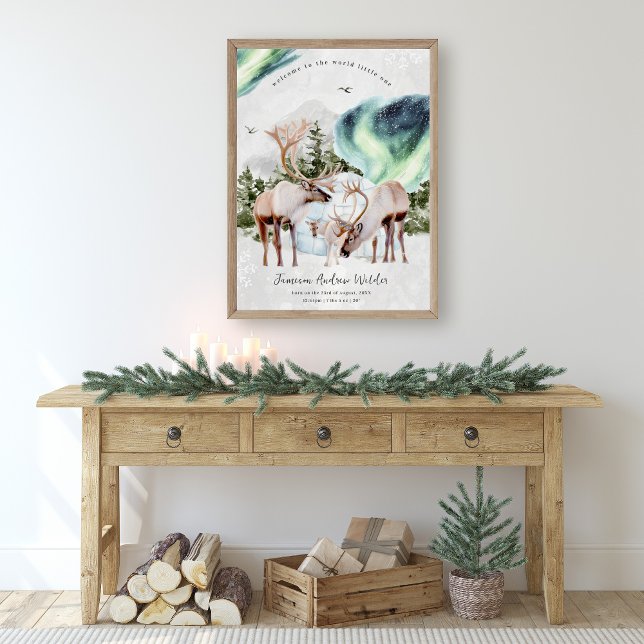 Poster Bem-vindo ao Mundo | Woodland Aurora Nursery (Criador carregado)