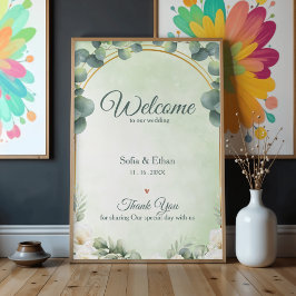 Poster Bem-vindo ao Nosso Casamento Floral de Eucalipto