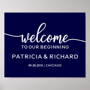 Poster Bem-vindo ao Nosso Começo Cartaz de Casamento Azul