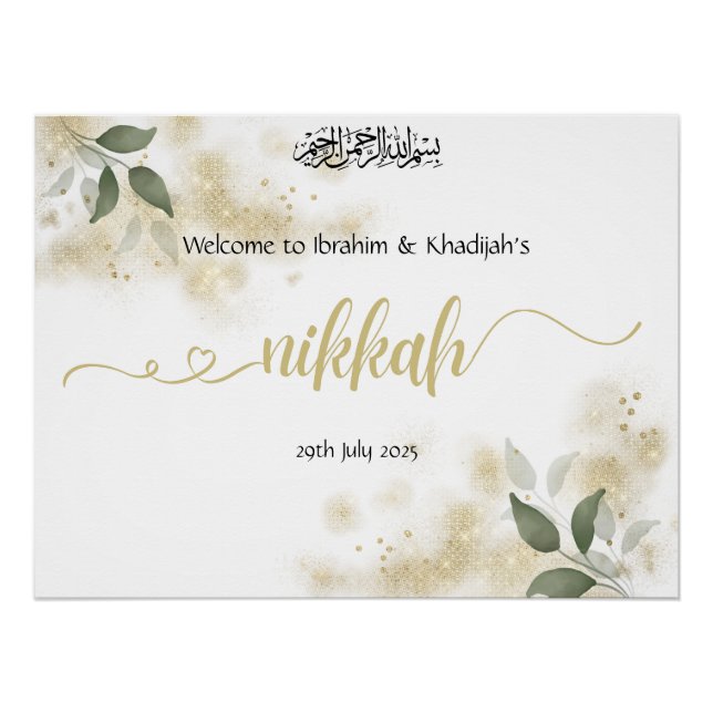 Póster Bem-vindo ao nosso Nikkah - Sinal de Casamento Isl (Frente)