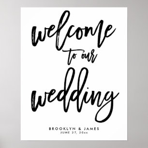 Póster Bem-Vindo Ao Nosso Sinal De Casamento Branco E Pre