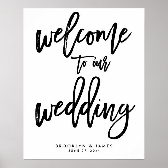 Póster Bem-Vindo Ao Nosso Sinal De Casamento Branco E Pre (Frente)