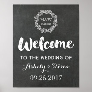 Poster Bem-vindo ao nosso Sinal de Casamento Chalkboard W
