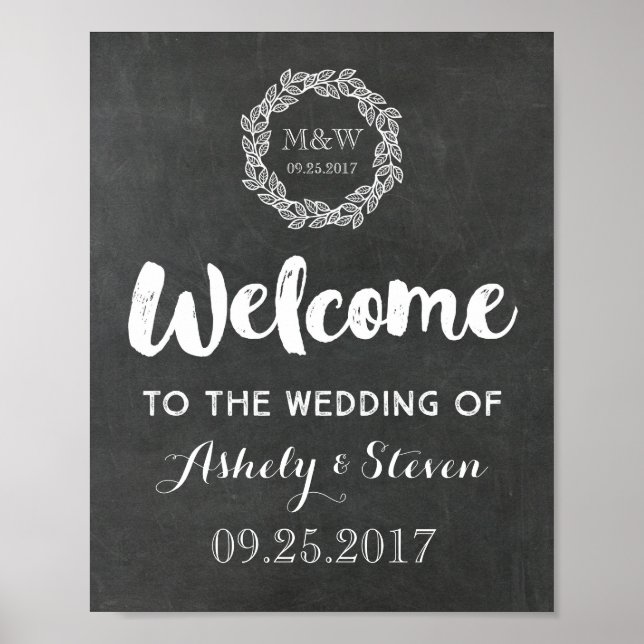 Poster Bem-vindo ao nosso Sinal de Casamento Chalkboard W (Frente)