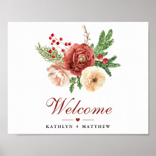 Poster Bem-vindo ao Pinheiro de Natal Floral em Terracota