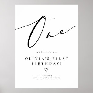 Poster Bem-vindo ao Primeiro Aniversário com Letra de Cal