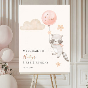 Poster Bem-vindo ao Primeiro Aniversário da Menina com Ba