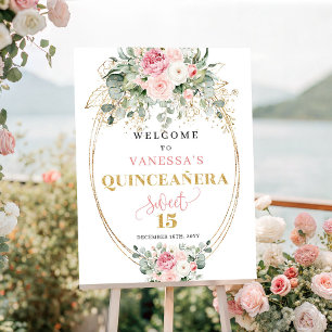 Poster Bem-vindo ao Rustic Blush e Dourado Quinceañera