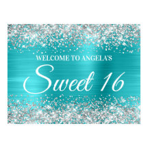 Bem-vindo ao Sweet 16 Azul Turquesa Brilho Prata