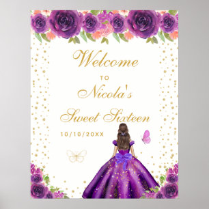 Poster Bem-vindo ao Sweet Sixteen da Garota de Cabelo Cas