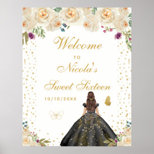 Poster Bem-vindo ao Sweet Sixteen da Menina de Cabelo Cas