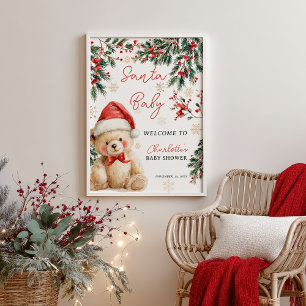 Poster Bem-vindo ao Teddy Bear Santa Baby Shower de Natal