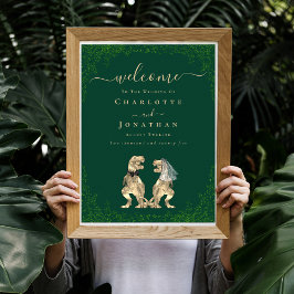 Poster Bem-vindo ao Tema Dinossauro Casamento Verde Escur
