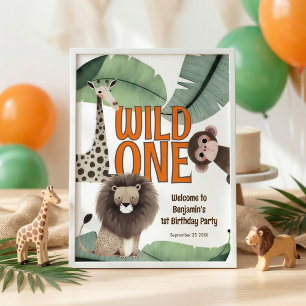 Poster Bem-vindo ao Wild One Safari para o 1º Aniversário