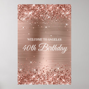 Poster Bem-vindo aos 40 anos em Glitter de Ouro Rosa em F