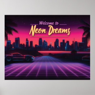 Poster Bem-vindo aos Sonhos Neon - paisagem urbana de ond