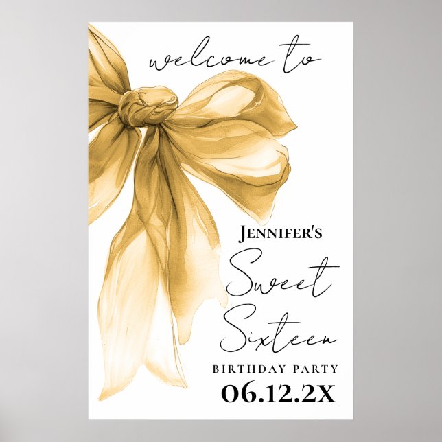 Poster Bem-vindo Arco Dourado Coquette Script Sweet 16  (Frente)