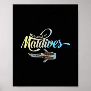 Poster Bem-vindo às Maldivas Souvenir de Férias de Tubarã