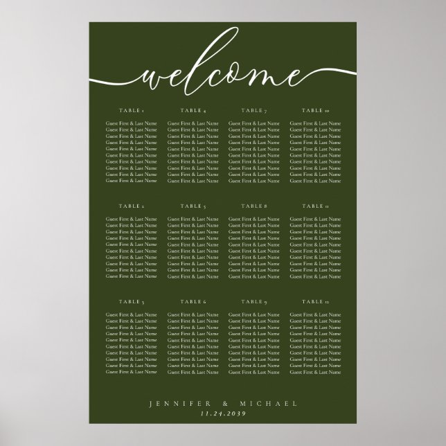 Poster Bem-vindo Assento de Mesa de Casamento Verde Oliva (Frente)
