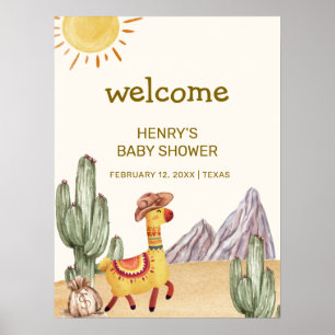 Poster Bem-vindo Bebê Cacto Lhama Cowboy Chã de Bebê